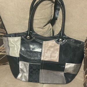 Coach F14045 Patchwork Black and Gray Tote Bag